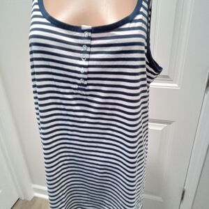 Lorena Rose Plus Size 1X Navy Blue And White Striped Sleeveless Tank Top